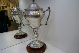 A superb silver, very large and heavy trophy in Art Noveau style, hammered design, exceptional quali