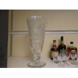 A large Edinburgh crystal glass vase, having engraved decoration of Stagg in Landscape, 41cm