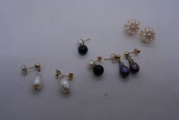 Selection of 14k and yellow metal pearl and other earrings