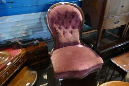 Victorian button back bedroom chair and pie crust coffee table