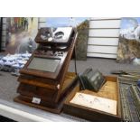 A Victorian Walnut Stereoscopic viewer by Rosell's and a quantity of glass & card photographs of Nia