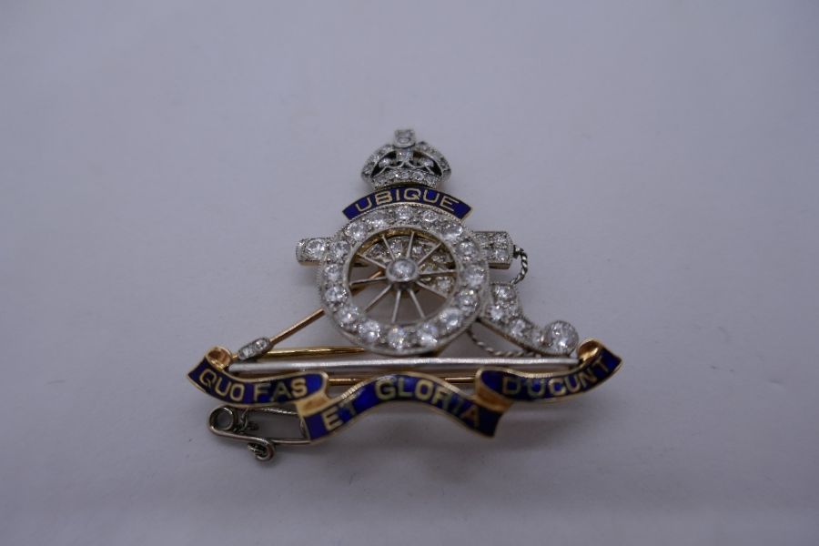 Of Military interest: a superb antique tooled leather cased, Royal Artillery Sweetheart brooch in ye - Image 11 of 15