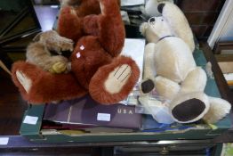 Two teddy bears, stamp albums and sundry