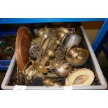 Selection of mostly brassware, including candlestick, companion set, etc