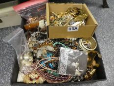 Large tray of modern costume jewellery and box of brooches