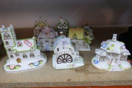 Coalport, selection of china, model houses including parasol house, church, etc