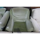 Vintage green velvet settee with a pair of similar armchairs