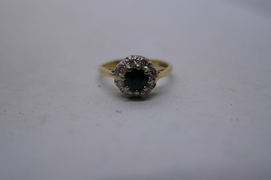 18ct Sapphire and diamond cluster ring, marked 8ct, size K/L, approx 3g - Image 8 of 8