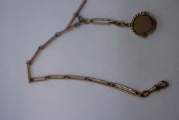 9ct yellow gold Albert chain hung with a pendant seal, 36cm, marked 375, 37.2 gross approx