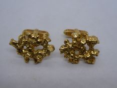 Pair of 18ct yellow gold nugget design cufflinks, marked 18, 25.6g approx
