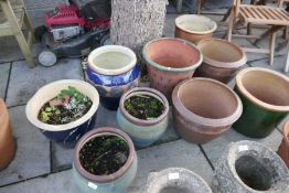Collection of 10 mixed glazed terracotta pots