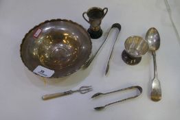 A mixed lot comprising of white metal and plated items to include decorative mother of pearl handle