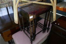 Nest of three Peruvian leather topped coffee tables