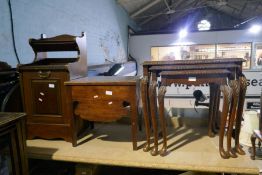 Mahogany nest of tables, Victorian dressing table mirror, folding table etc