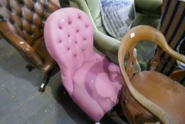 A Victorian Walnut Button back nursing chair