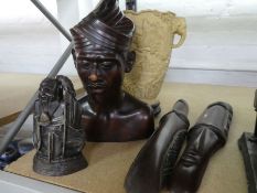 An African carved wooden locust, a carved soapstone figure and sundry