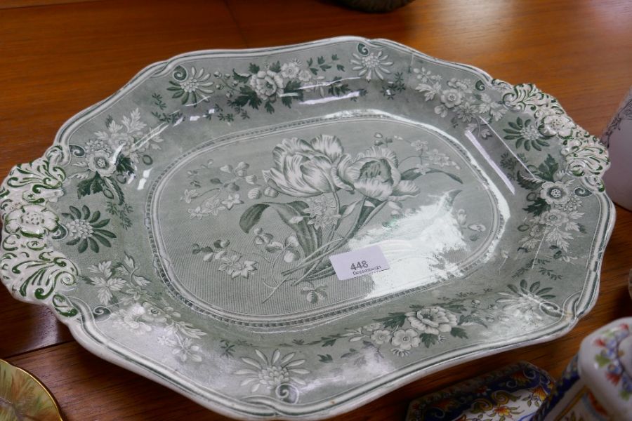 A 19th century Royal Worcester dish on Dolphin supports, 3 old pot lids and sundry - Image 3 of 4