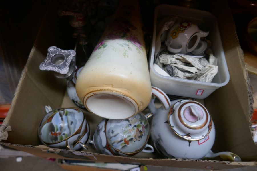 A selection of mixed china and glassware, some depicting oriental scenes