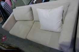 A pair of modern settees having beige upholstery
