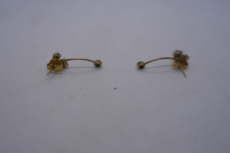 Pair of 9K yellow gold diamond cluster/drop earrings, could be worn either way, marked 9K, 3cm lengt - Image 4 of 4