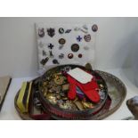 A quantity of military badges and buttons, and other sundry items