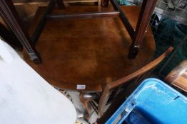 Burr walnut drop flap table and waxed pine open corner shelves