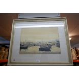 Three watercolors depicting of harbour scenes