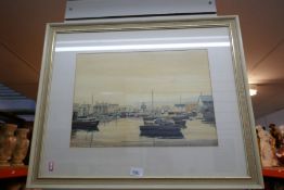 Three watercolors depicting of harbour scenes