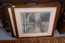 Two mahogany framed pencil signed prints, Jean Luigini, depicting canal scenes