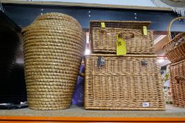 Collection of wickerware including hampers, laundry basket, etc