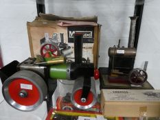 A Mamod SR1 steam roller, a stationary steam engine, Anbrico Fowler Engine Kit