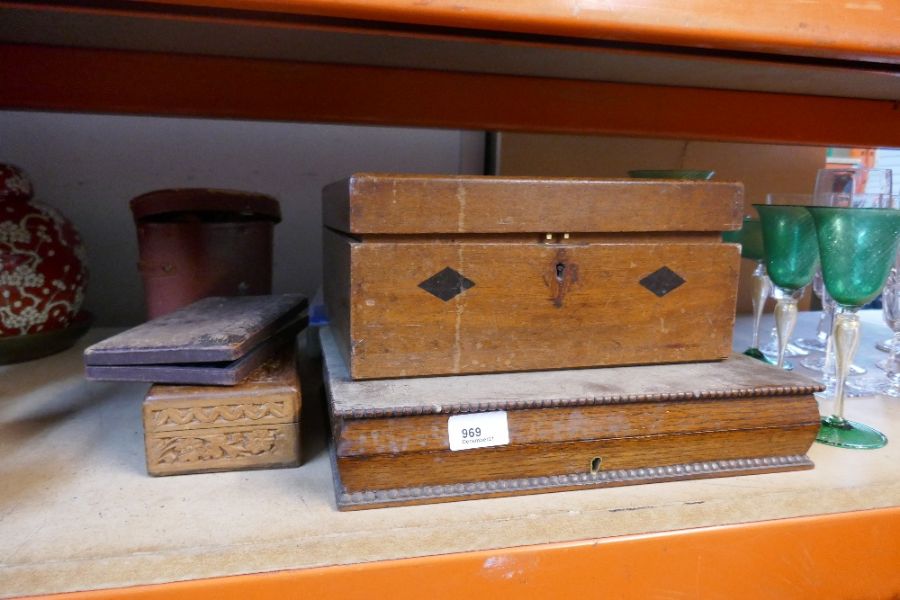 A set of wooden boxes some with cutlery, jewellery making accessories, binoculars and slides - Image 2 of 2