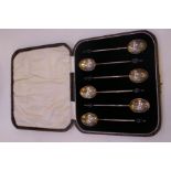 A cased set of six coffee spoons hallmarked Birmingham 1927, Marson and Jones. Also with a set of si