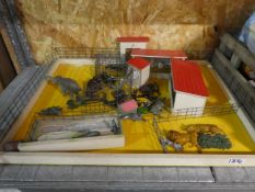 Apple crate of vintage toys, including jigsaws, toy zoo, foam fingers etc