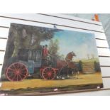 An oil on canvas picture of horses and carriages signed McDowell