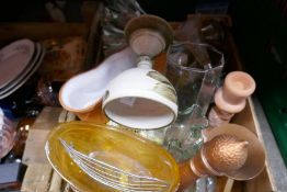 Crate of ceramics to include Wedgwood style bowl, cheese dish, Limoges, glassware etc