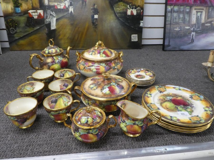 Raymond Everill, A quantity of Limehouse studio hand painted dinner ware decorated fruit - Image 3 of 4