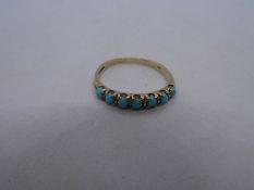 9ct yellow gold turquoise set ring, marked 375, size O, 1.7g