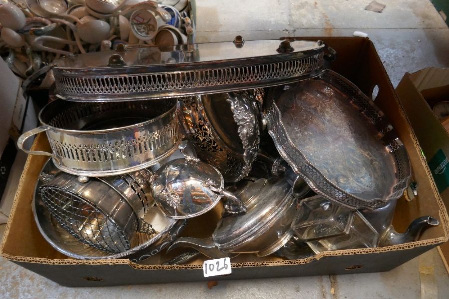 Set of treen including a box of mixed silver plated items including candlesticks, jugs, coffee pot, - Image 2 of 2