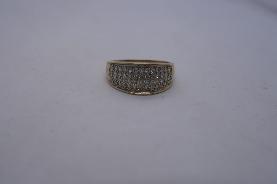 9ct contemporary band ring set with 4 rows of diamond chips, size Q, approx 3g, marked 375 - Image 4 of 6