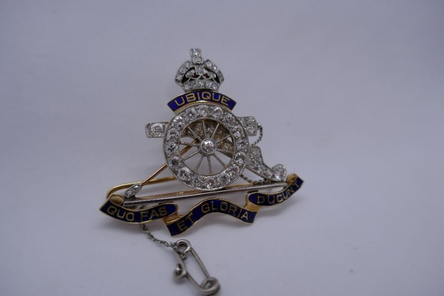 Of Military interest: a superb antique tooled leather cased, Royal Artillery Sweetheart brooch in ye - Image 14 of 15