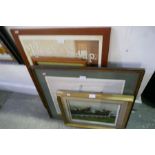 A small quantity of modern advertising prints and 2 horse racing pictures