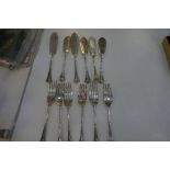A set of six silver Victorian fish knives and forks of decorative pierced design. Hallmarked London