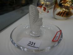 A Lalique pin dish having frosted squrrel