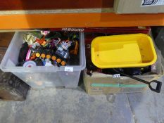 Two boxes of mixed 70s and 80s toys, cars and figures
