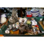 Box of mostly cat ornaments, including one signed M. Short, Studio Six London, JB Rye etc and a box