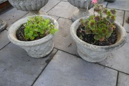 Pair of circular lattice design stone effect garden planters