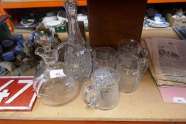 Set of decanters and glass tankards with line and grape design