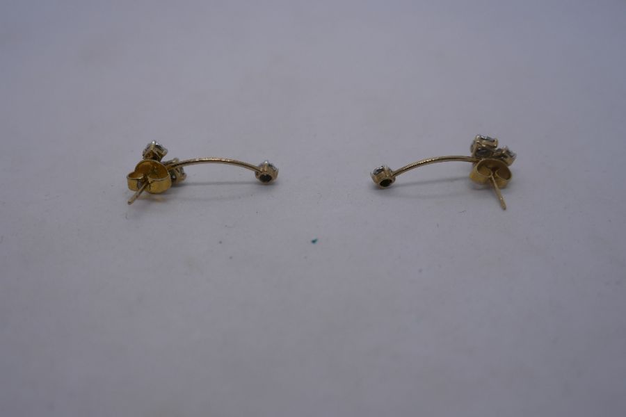 Pair of 9K yellow gold diamond cluster/drop earrings, could be worn either way, marked 9K, 3cm lengt - Image 2 of 4