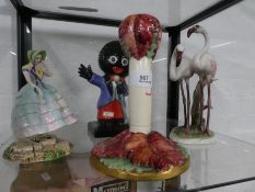 An Austrian figure of 2 flamingos, a large Carltonware figure of singer and 2 other items